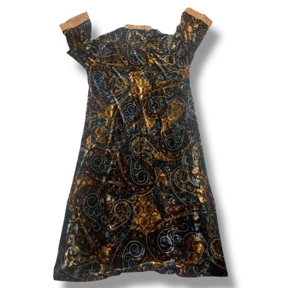 VTG Diamond Tea Loungewear Caftan Dress Velvet Quilted Blk Gold L Retro Atomic - Picture 9 of 11